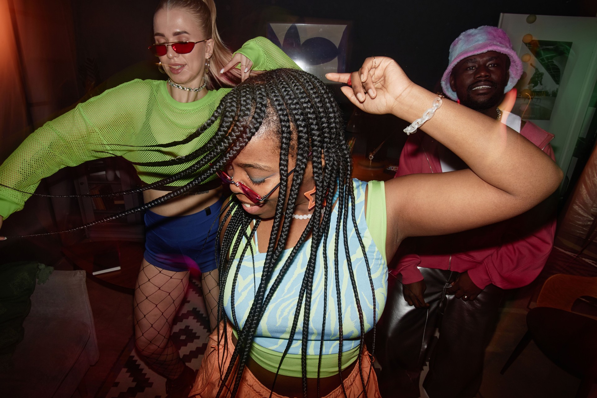 Diverse Group Young People Dancing with Camera Flash